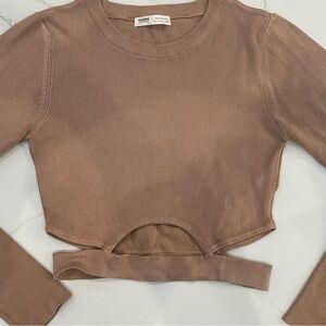 Pull&Bear Taupe Ribbed Crop Top